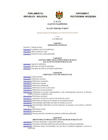 L E G E cu privire la publicitate Nr.1227-XIII din 27.06.97 * * * - agepi