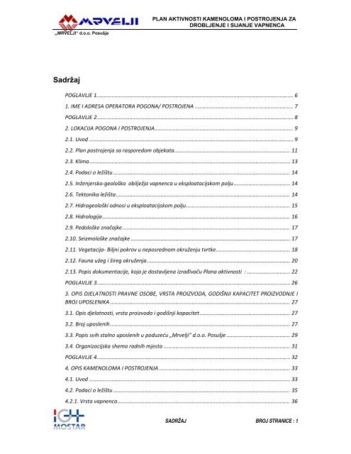 Plan aktivnosti MRVELJI d.o.o. PosuÅ¡je, kamenolom i postrojenja za ...