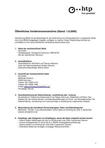 Öffentliches Verfahrensverzeichnis (Stand: 1.8.2005) - htp