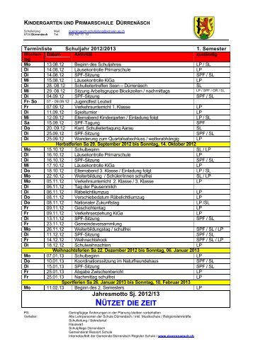 Semesterplan 1. Semester 2012 / 2013 - Gemeinde Duerrenaesch