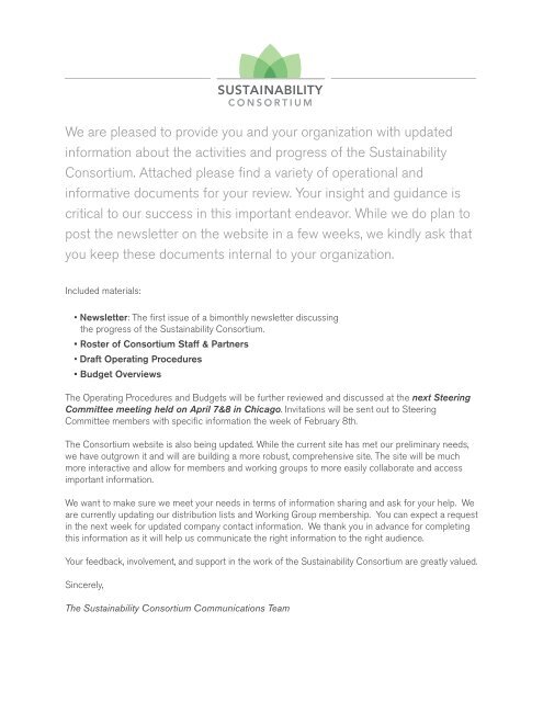 We are pleased to provide you and your organization with updated ...