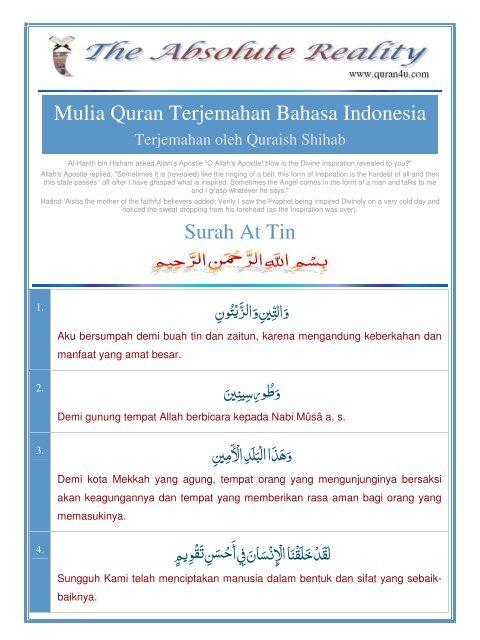 Mulia Quran Terjemahan Bahasa Indonesia Surah At Tin