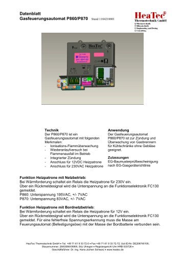 Datenblatt Gasfeuerungsautomat P860/P870 Stand ... - heatec.de