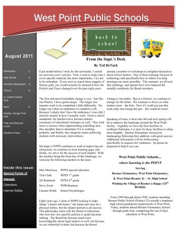 August 2011 Newsletter - West Point Public Schools