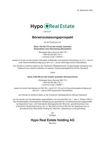 Börsenzulassungsprospekt Hypo Real Estate Holding AG