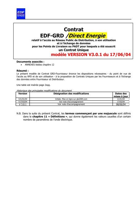 Contrat EDF-GRD /Direct Energie