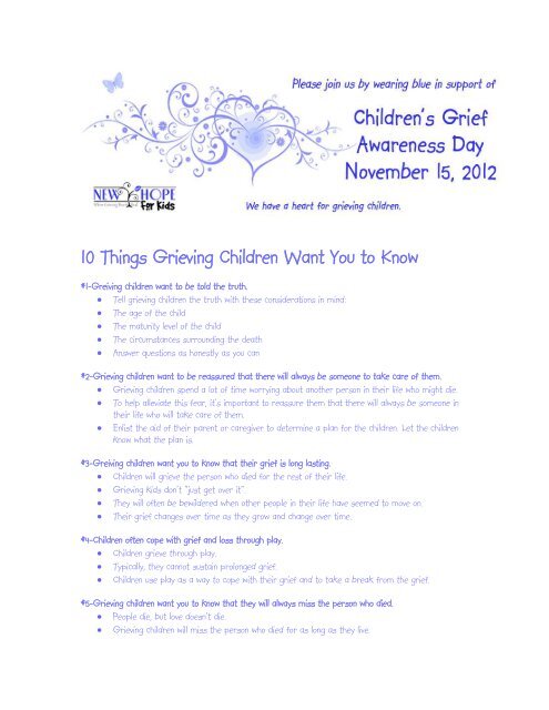 10 Things grieving Children Want You to Know - New Hope for Kids