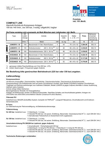 Preise Brutto - Hubsis Tauchservice  GmbH