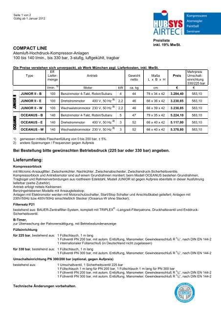 Preise Brutto - Hubsis Tauchservice  GmbH