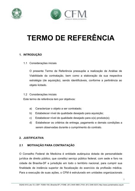 Termo de Referência - Conselho Federal de Medicina