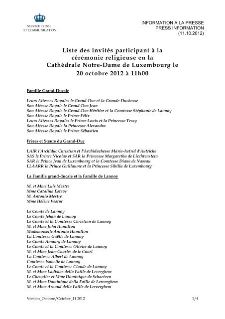 Liste des invitÃ©s participant Ã  la cÃ©rÃ©monie religieuse en la ...