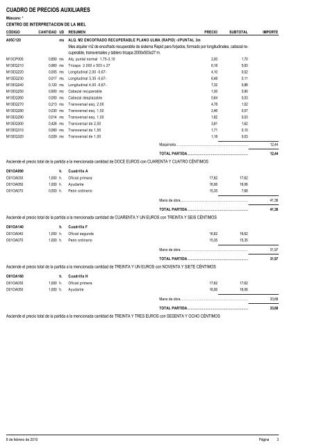 4 MEDICIONES Y PRESUPUESTO A.- CUADRO DE PRECIOS ...