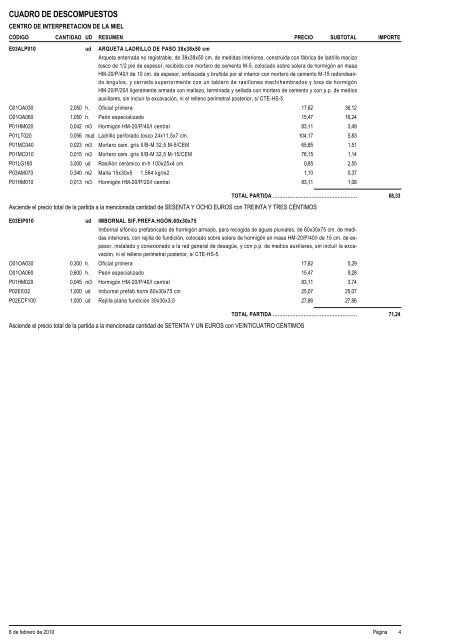 4 MEDICIONES Y PRESUPUESTO A.- CUADRO DE PRECIOS ...