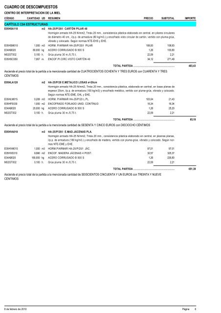 4 MEDICIONES Y PRESUPUESTO A.- CUADRO DE PRECIOS ...