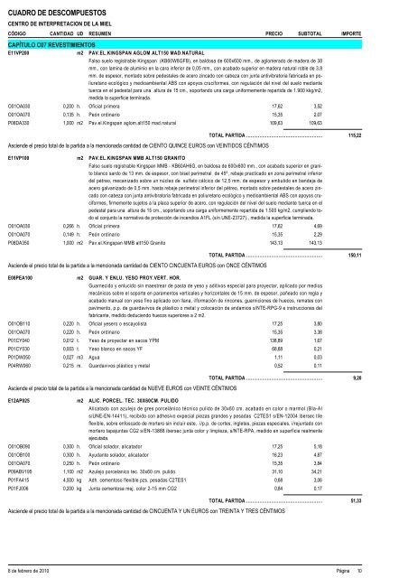 4 MEDICIONES Y PRESUPUESTO A.- CUADRO DE PRECIOS ...