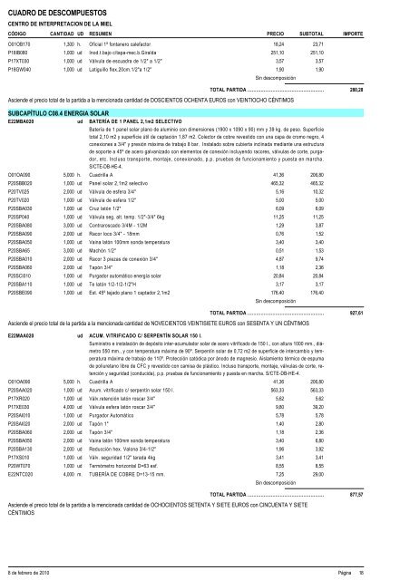 4 MEDICIONES Y PRESUPUESTO A.- CUADRO DE PRECIOS ...