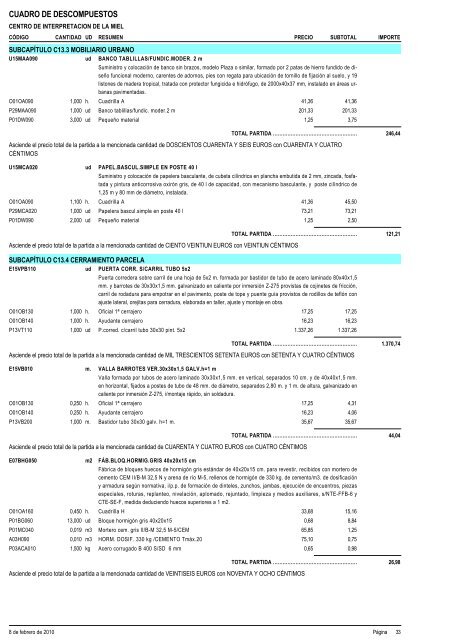 4 MEDICIONES Y PRESUPUESTO A.- CUADRO DE PRECIOS ...