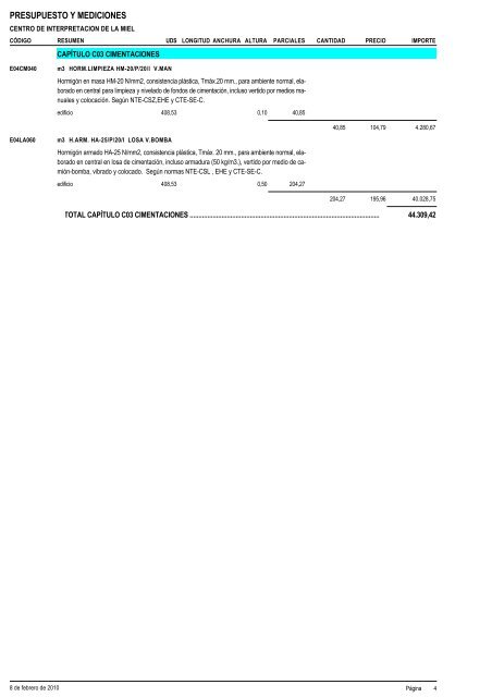 4 MEDICIONES Y PRESUPUESTO A.- CUADRO DE PRECIOS ...