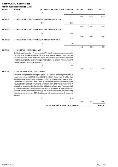 4 MEDICIONES Y PRESUPUESTO A.- CUADRO DE PRECIOS ...