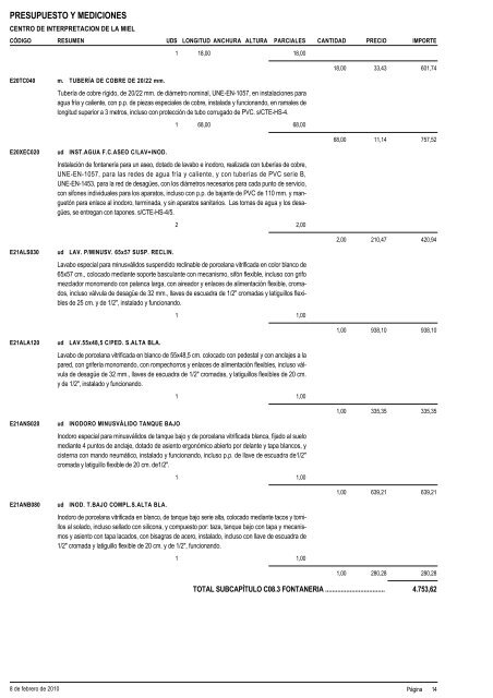 4 MEDICIONES Y PRESUPUESTO A.- CUADRO DE PRECIOS ...