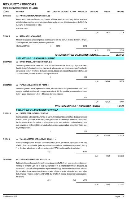 4 MEDICIONES Y PRESUPUESTO A.- CUADRO DE PRECIOS ...