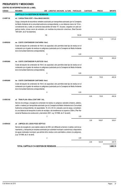 4 MEDICIONES Y PRESUPUESTO A.- CUADRO DE PRECIOS ...