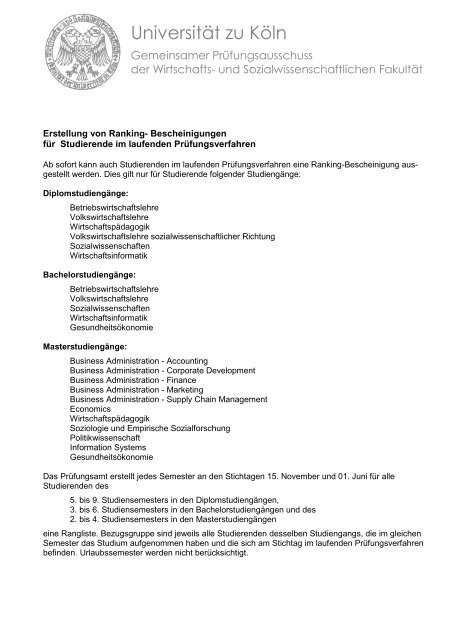 Regelungen Uber Ranging Bescheinigungen Universitat Zu Koln