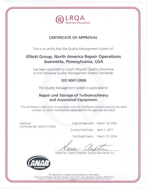 ISO 9001:2008 - Elliott Turbomachinery