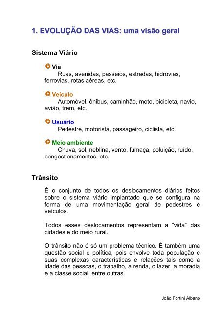 1. EVOLUÇÃO DAS VIAS - Engenharia de Produção e Transportes