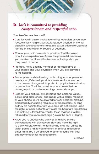 Patient Rights and Responsibilities: - St. Joseph Mercy Ann Arbor