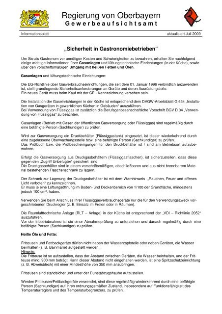 Informationsblatt für Gastronomen - Gewerbeaufsichtsamt