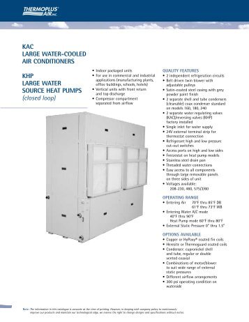 KAC KHP LARGE Specifications - Thermoplus Air Inc.