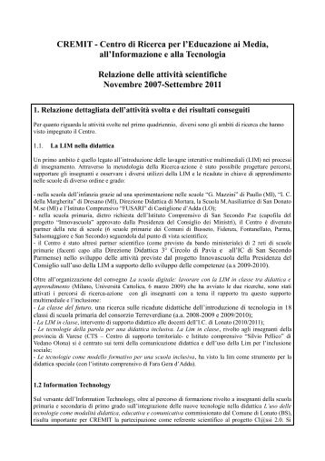 Relazione delle attivitÃ  scientifiche Novembre 2007 ... - Cremit
