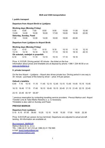 1 BUS and VAN transportation I. public transport Departure from ...