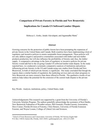 Comparison of Private Forestry in Florida and New ick ... - sofew