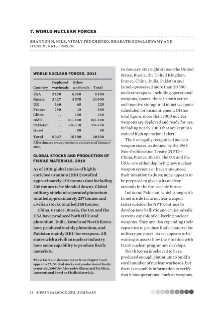 SIPRI Yearbook 2011: Armaments, Disarmament and International ...