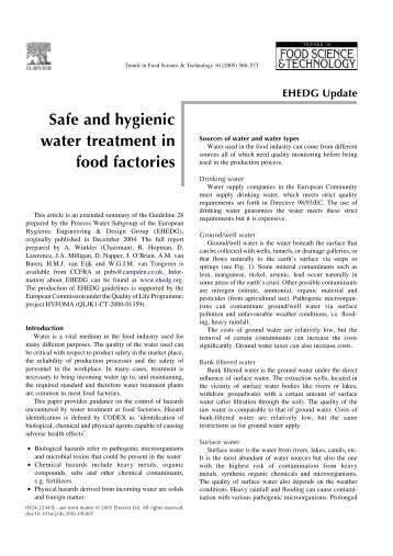 Safe and hygienic water treatment in food factories - ehedg