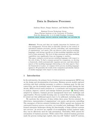 Data in Business Processes - Business Process Technology Group