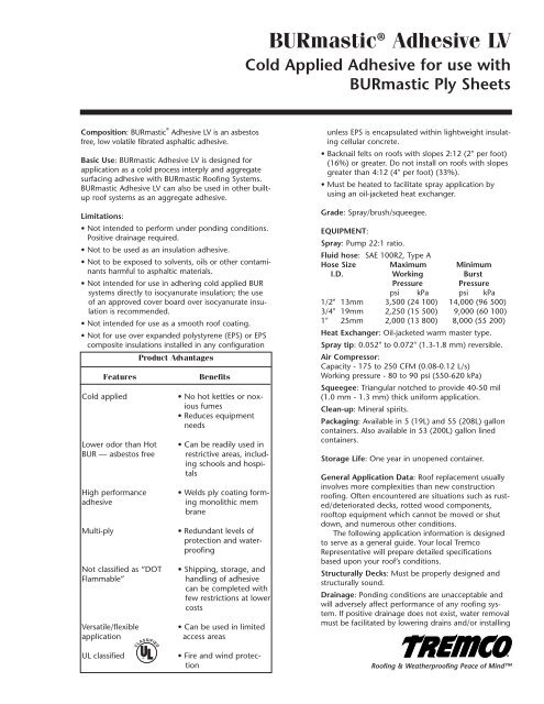 BURmasticÂ® Adhesive LV Specification - Tremco Inc.