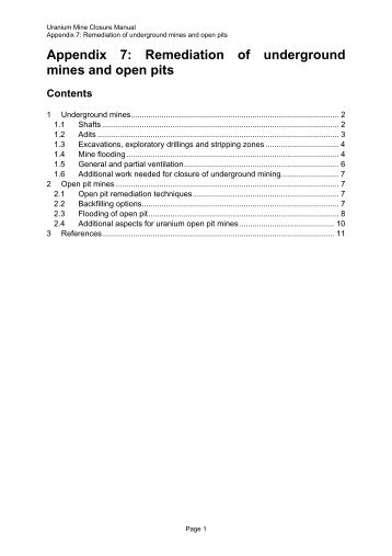 Appendix 7: Remediation of underground mines and open pits