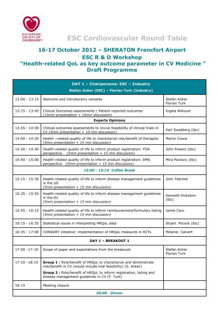 Draft Programme - Cardiovascular Round Table (CRT)