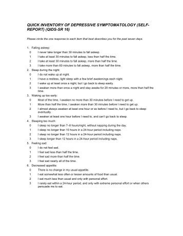 quick inventory of depressive symptomatology self mycmecom