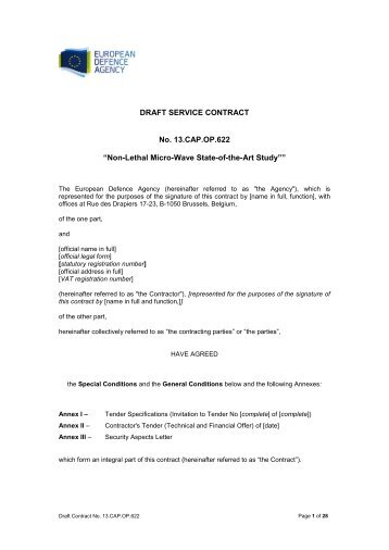 13.CAP.OP.622 Draft Contract - European Defence Agency - Europa