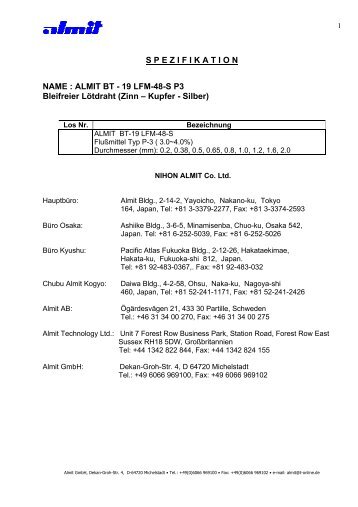 S P E Z I F I K A T I O N NAME : ALMIT BT - 19 LFM-48-S P3 ...