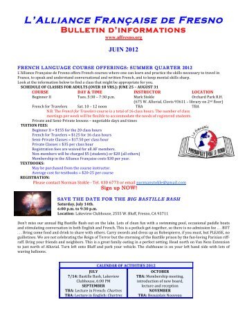 L'Alliance Française de Fresno Bulletin d'informations