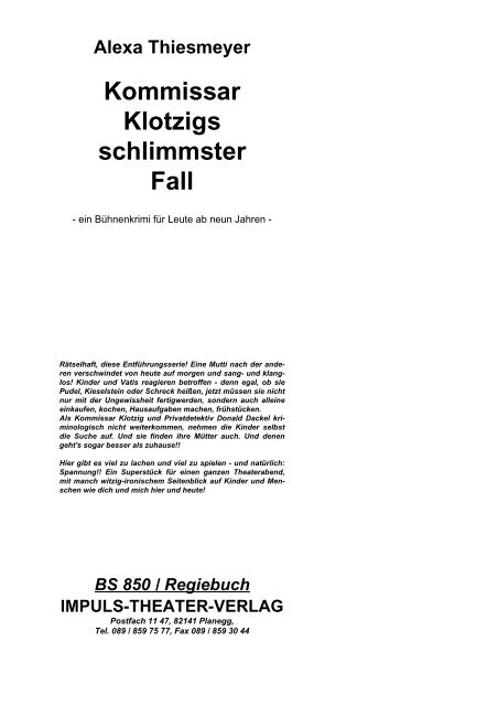 Kommissar Klotzigs schlimmster Fall - Impuls-Theater-Verlag