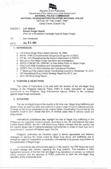 loi 16-12 kontra droga charlie - DIDM - Philippine National Police