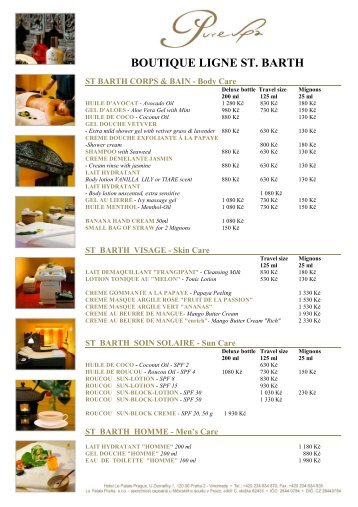 Pure spa boutique Ligne St Barth PRICE LIST