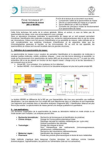 FICHE TECHNIQUE 27 : SpectromÃ©trie de masse (MS et ... - CSCQ