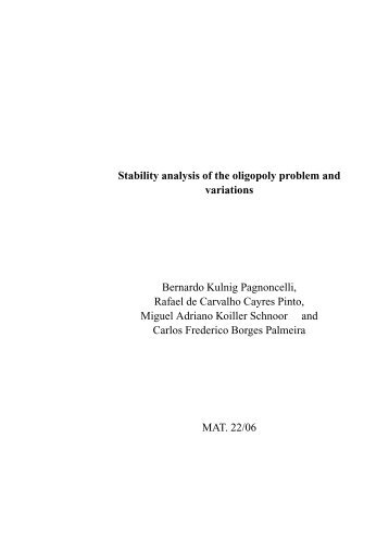 Stability analysis of the oligopoly problem and variations Bernardo ...